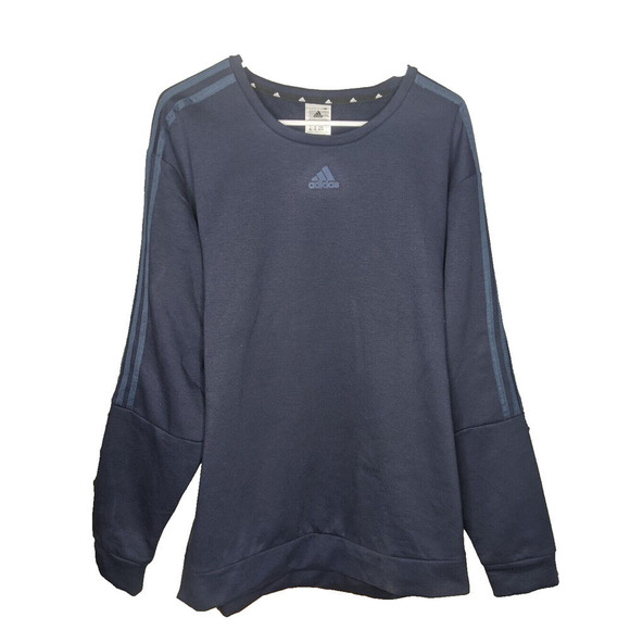 NEW Adidas Blue Crew Neck 3 Stripe Fleece Men's Sweatshirt Size XL Soft Gift - Picture 3 of 8